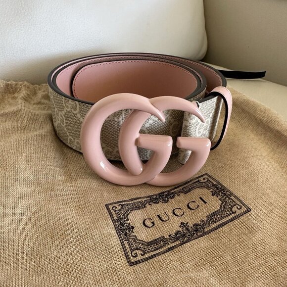 NEW GUCCI BELT WIDE GREY PINK WHITE GG MARMONT SIZE 80 Cm 32 In 100% Authentic - Picture 3 of 7